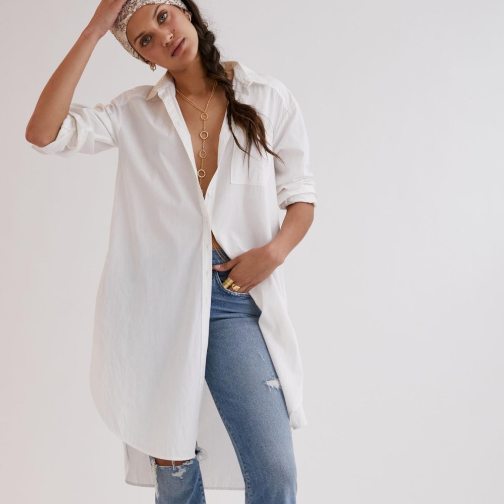 Anthropologie Maeve Maxi Tunic Poplin Buttondown